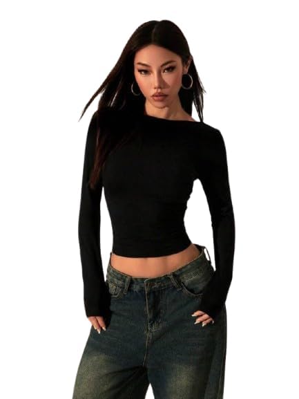 Women Black Backless Top — Black