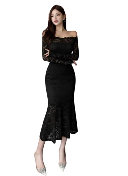 off shoulder bodycon dress — Black