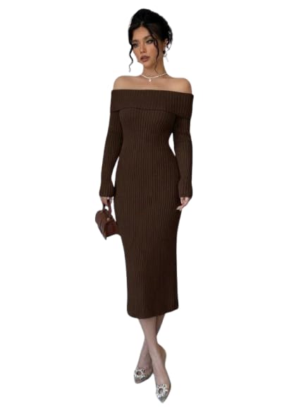 Midi Dress with Back Cut — Brown