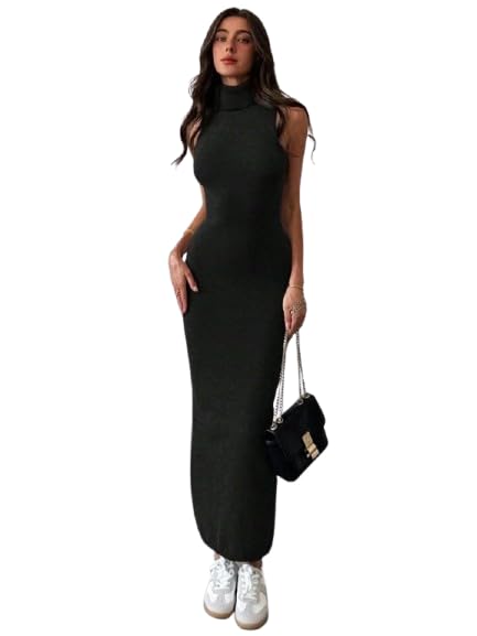 High Neck Sleeveless Dress — Black
