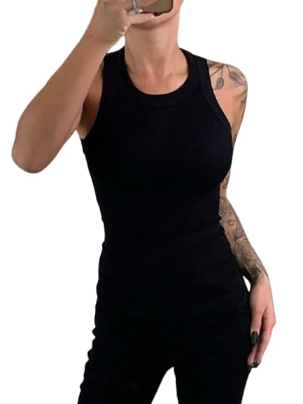 Modern Slim Fit Ribbed Tank Top — Black