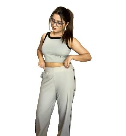 Women Slim Fit Crop Top & Pant Co-Ord Set — Grey