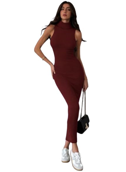 High Neck Sleeveless Dress — Maroon
