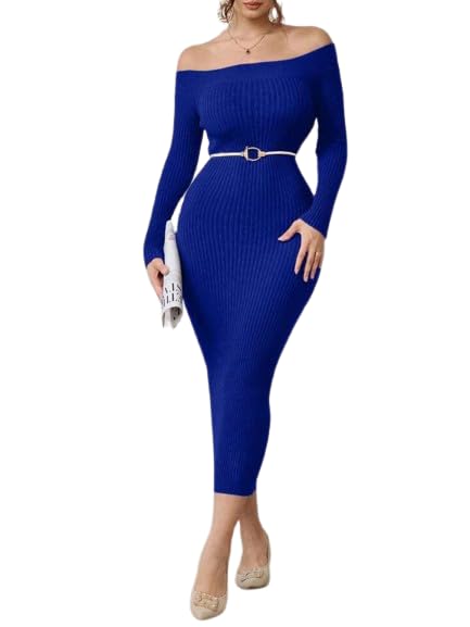 Offshoulder Bending Dress — Royal Blue
