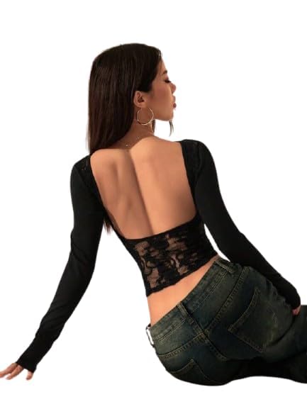 Women Black Backless Top
