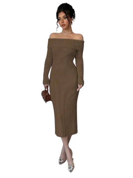 Midi Dress with Back Cut — Light Brown