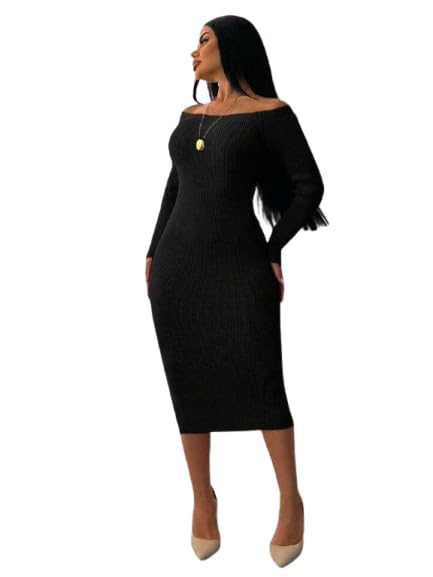 Offshoulder Bending Dress — Black