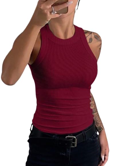Modern Slim Fit Ribbed Tank Top — Maroon