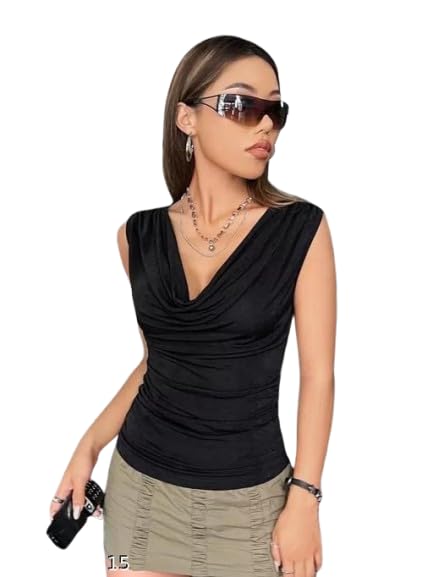 cowl neck sleeveless top — Black
