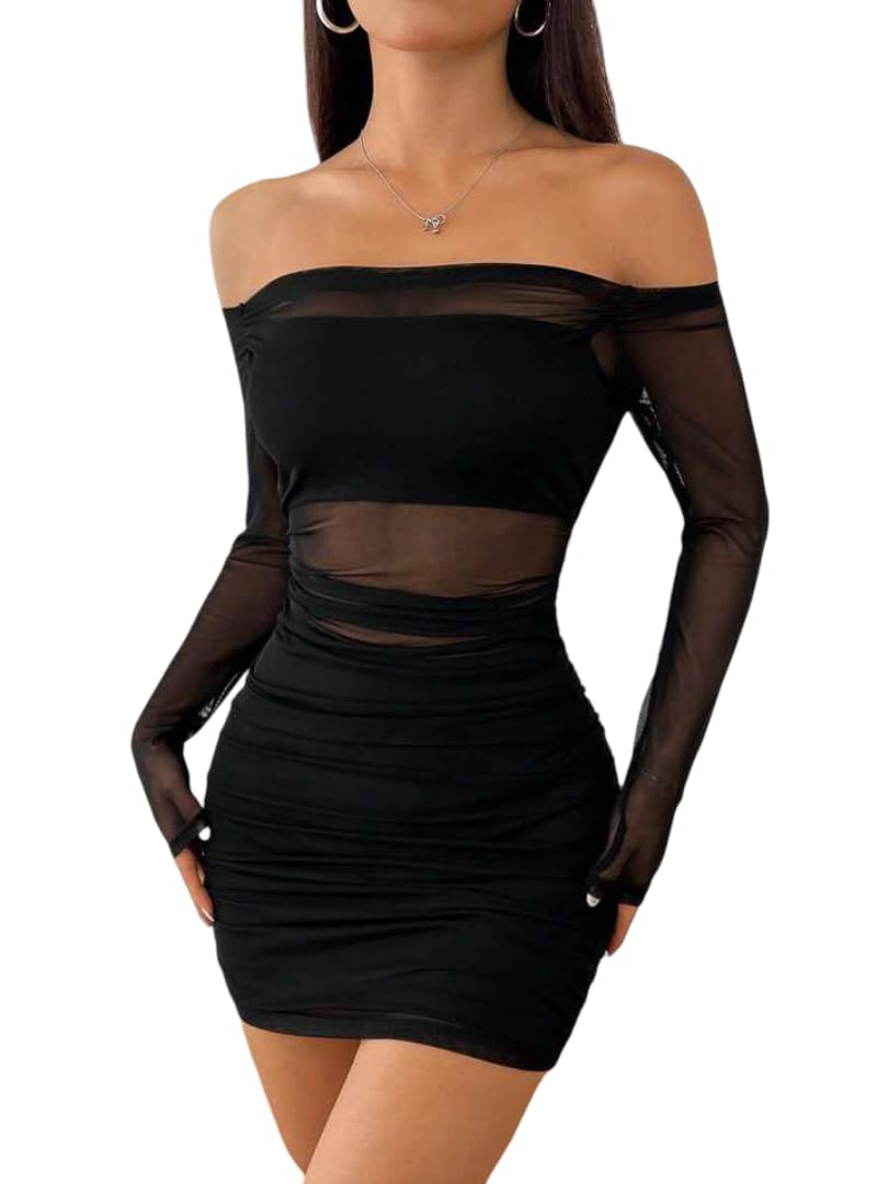 Mesh Panel Bodycon Mini — Black