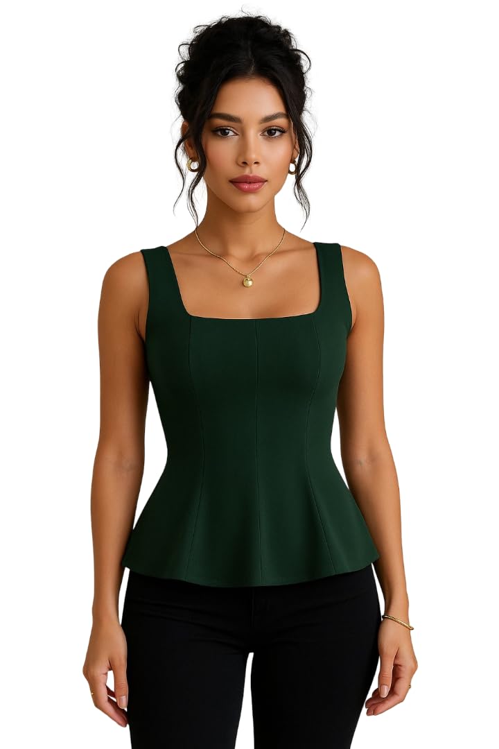 Square Neck A-Line Tops — Green