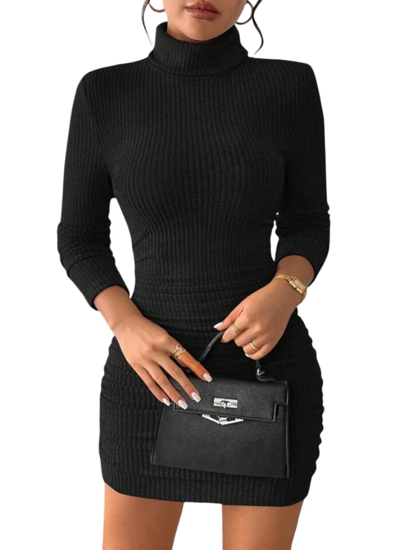 Turtleneck Bodycon Dress — Black