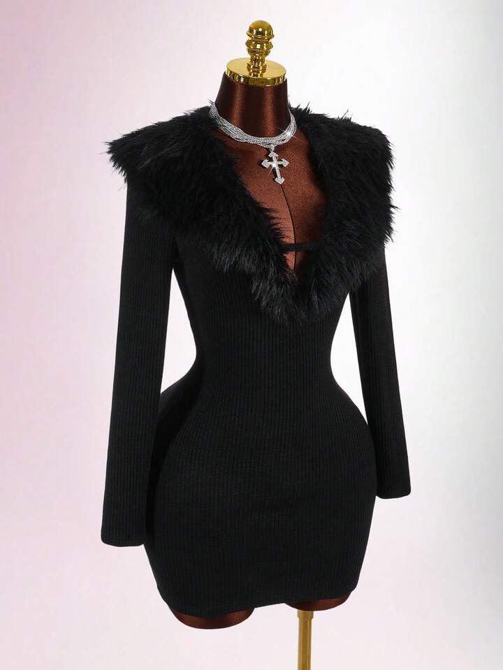 Deep V Neck Bodycon Mini Dress