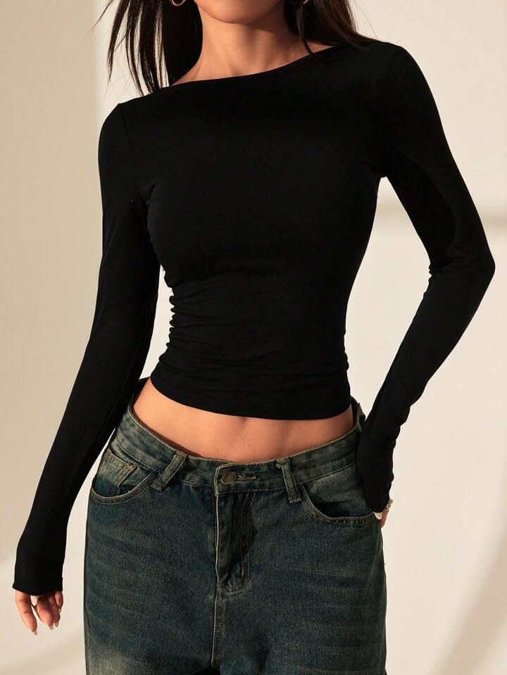 Women Black Backless Top