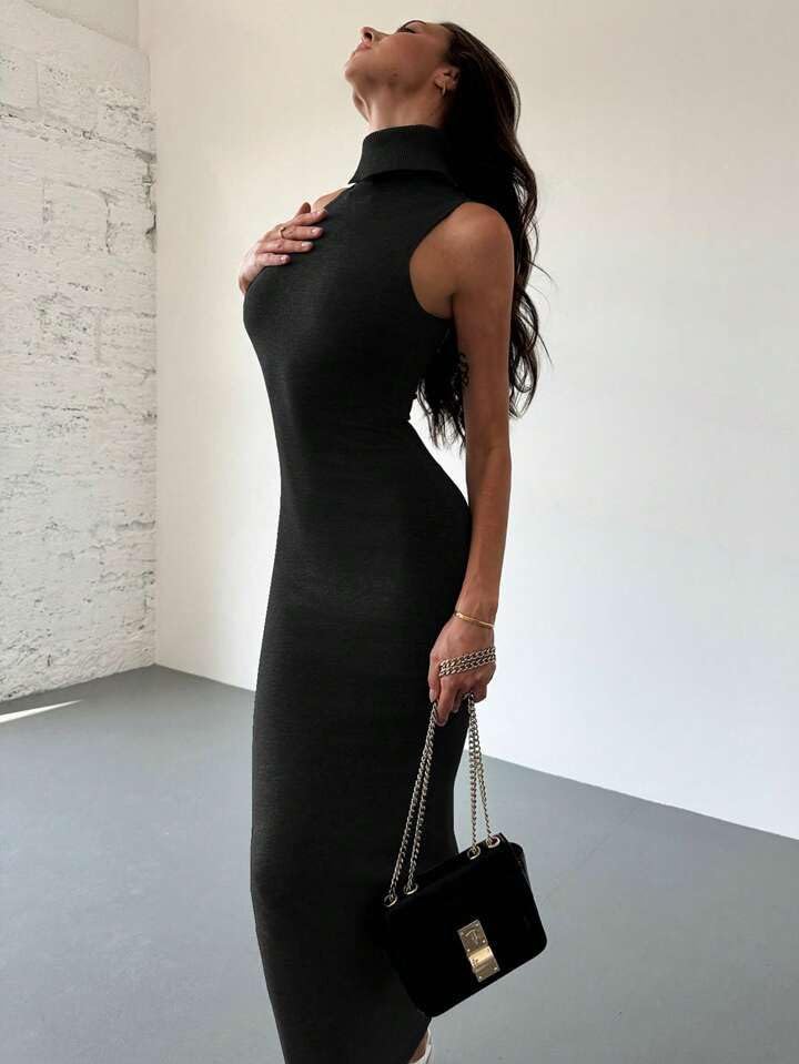 High Neck Sleeveless Dress