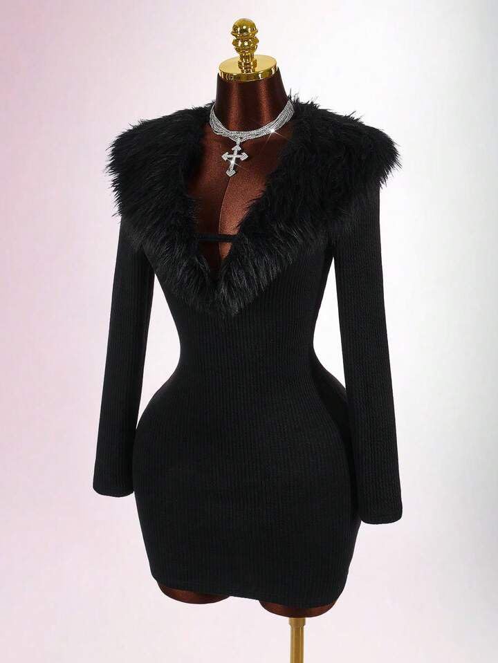 Deep V Neck Bodycon Mini Dress