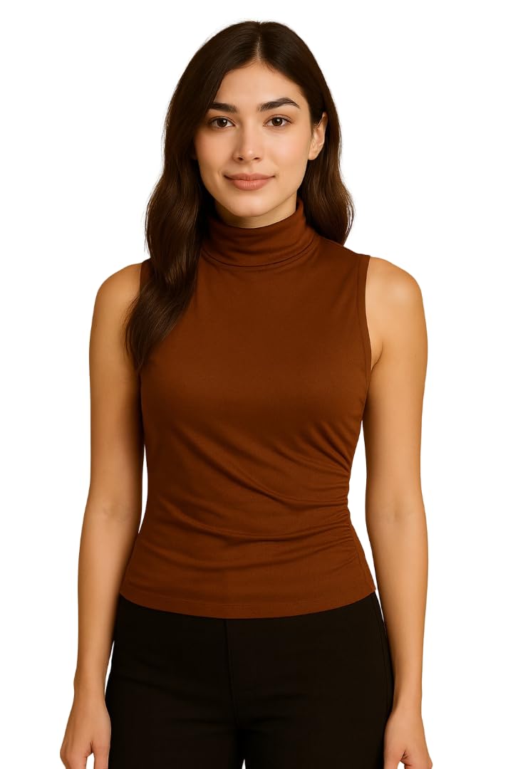 Funnel High Neck Top — Brown
