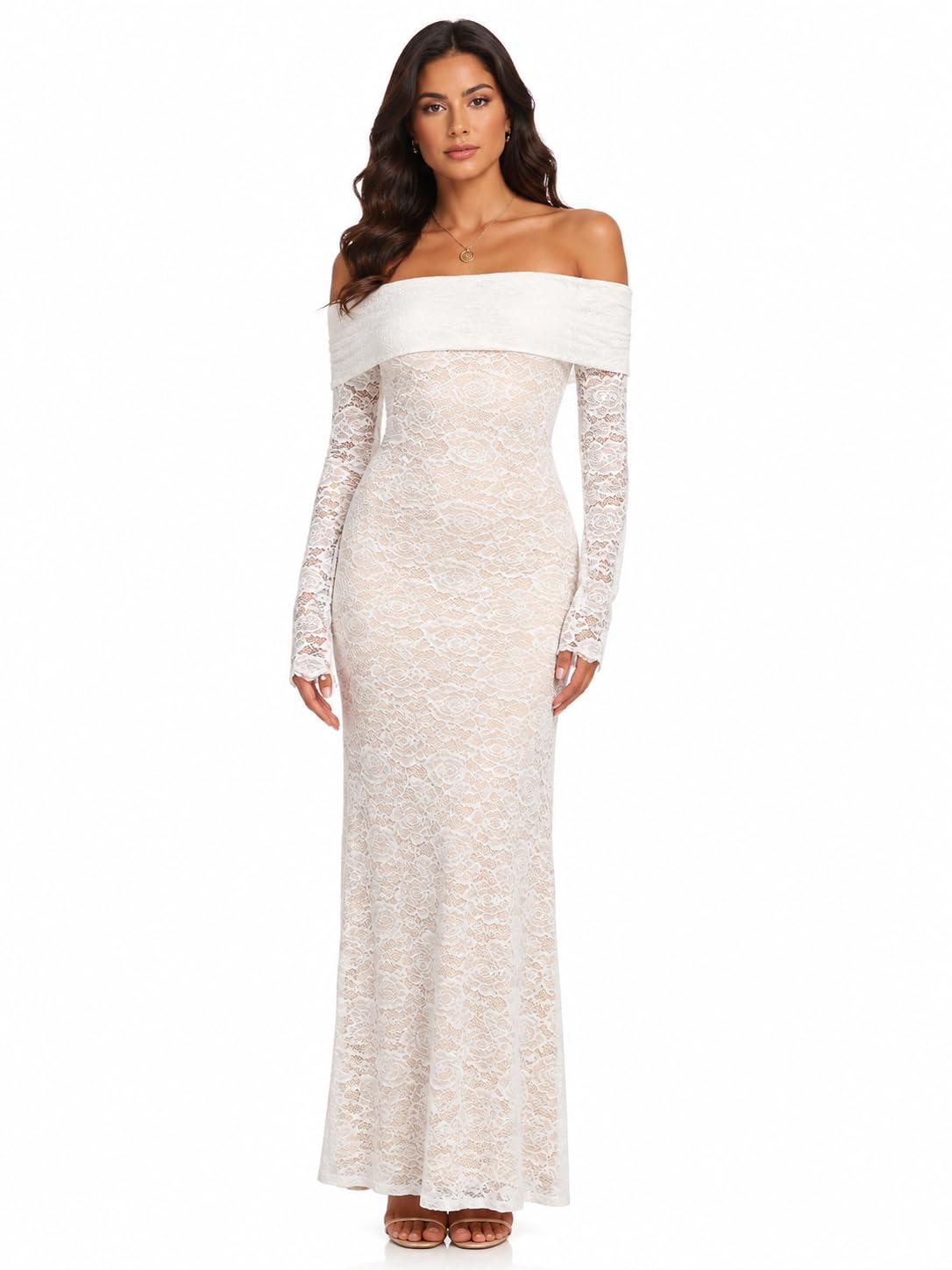 off shoulder maxi dress — White