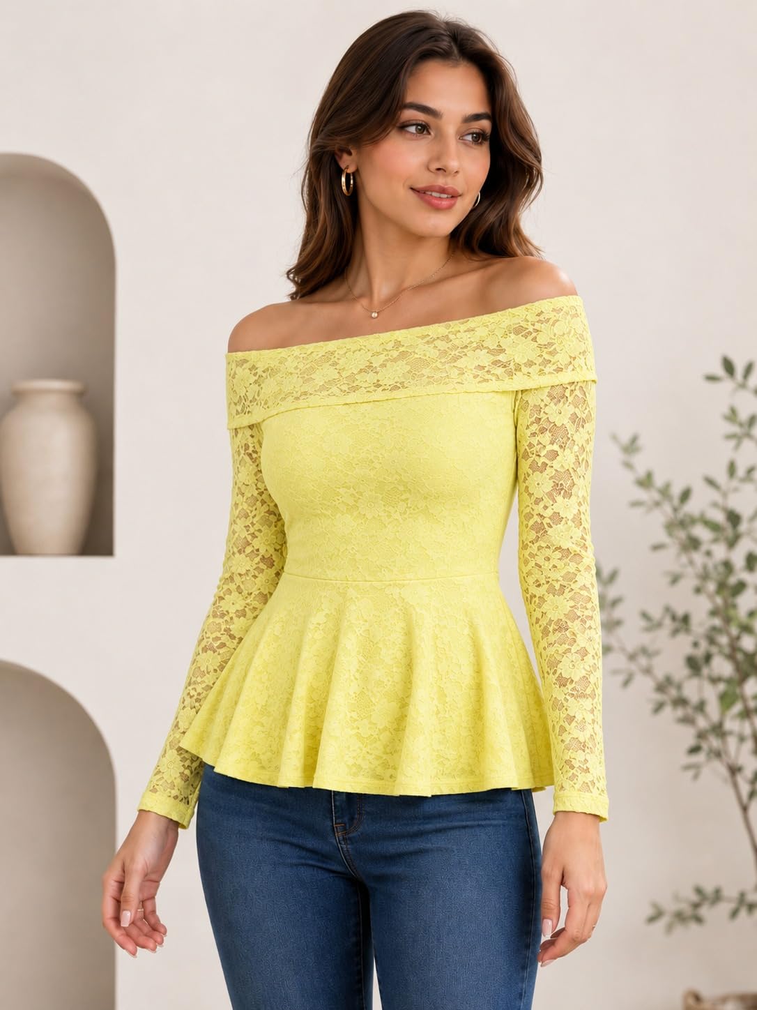 OOTDFY Women's Yellow Floral Lace Halter Neck Crop Top | Sleeveless Slim Fit Lace Blouse with 3D Flower Detail | Casual Western Party Top for Vacation, Date Night