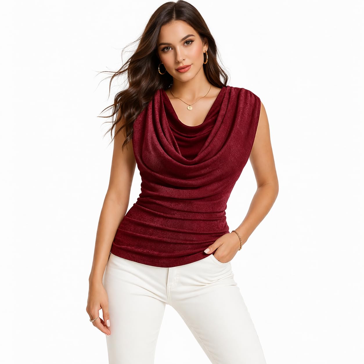 cowl neck sleeveless top — Maroon