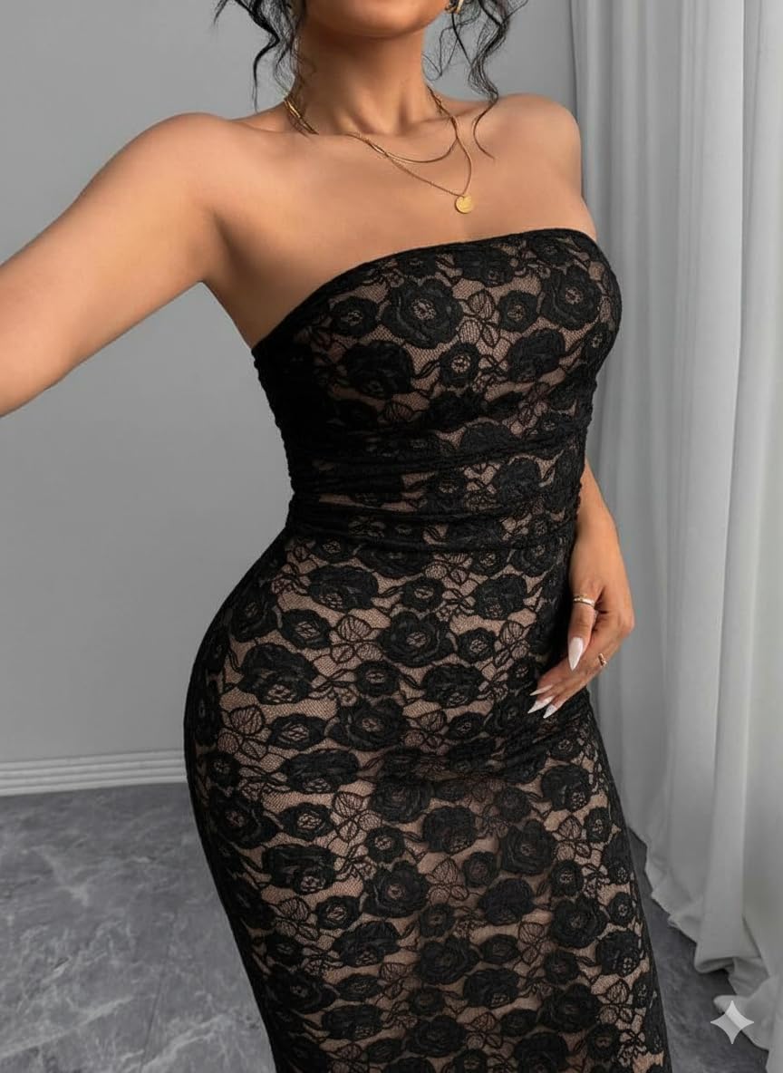 Strapless Lace Maxi Dress