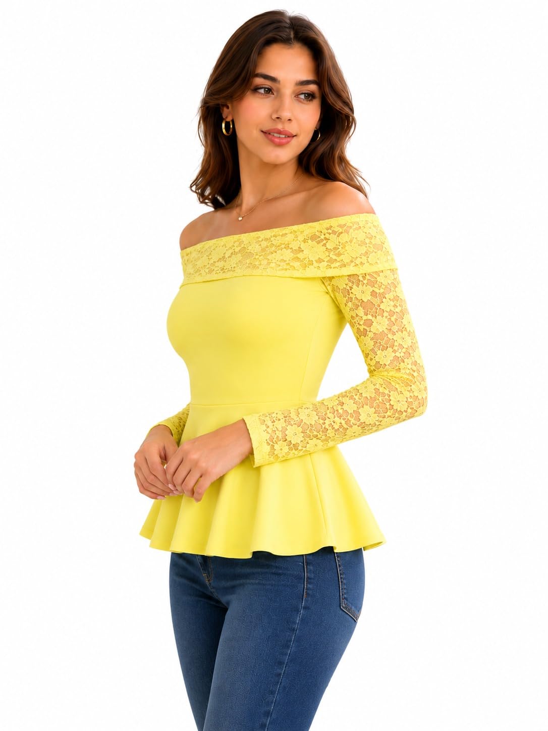 OOTDFY Women's Yellow Floral Lace Halter Neck Crop Top | Sleeveless Slim Fit Lace Blouse with 3D Flower Detail | Casual Western Party Top for Vacation, Date Night