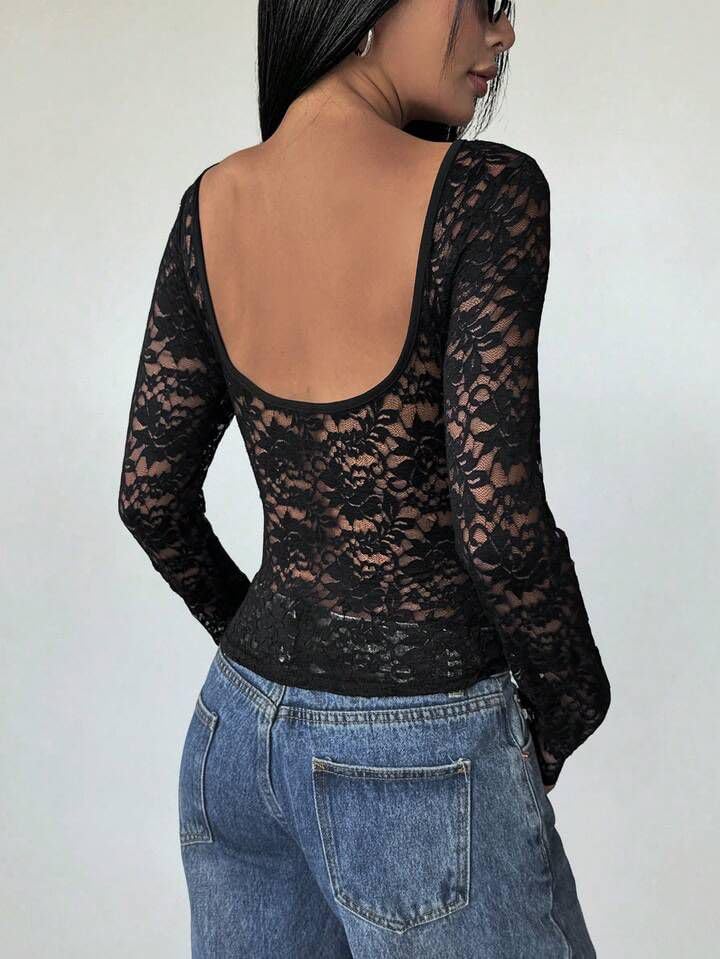 Elegant Lace U Back Top