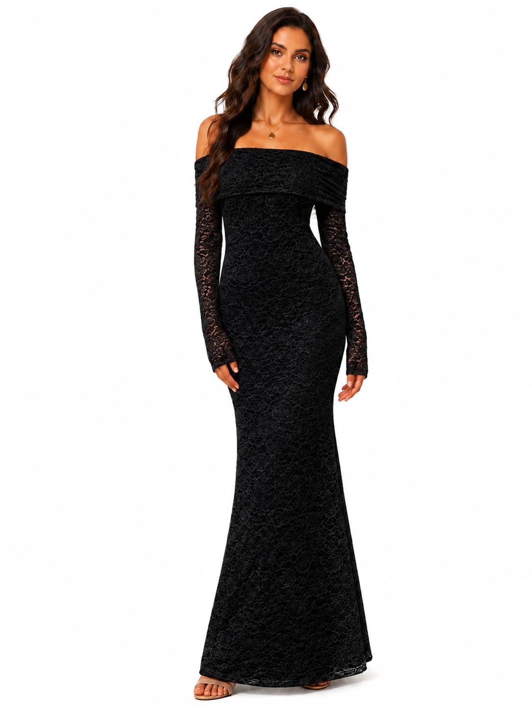 off shoulder maxi dress — Black