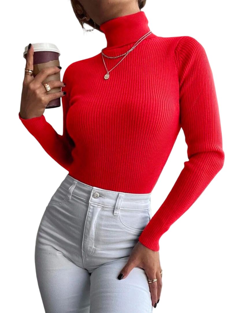 Turtleneck Crop Top — Red
