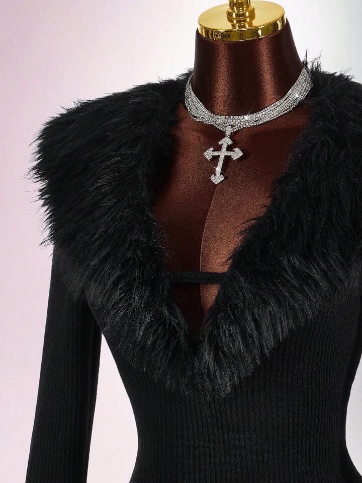Deep V Neck Bodycon Mini Dress