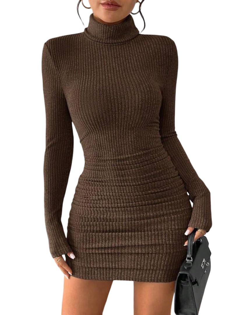 Turtleneck Bodycon Dress — Brown