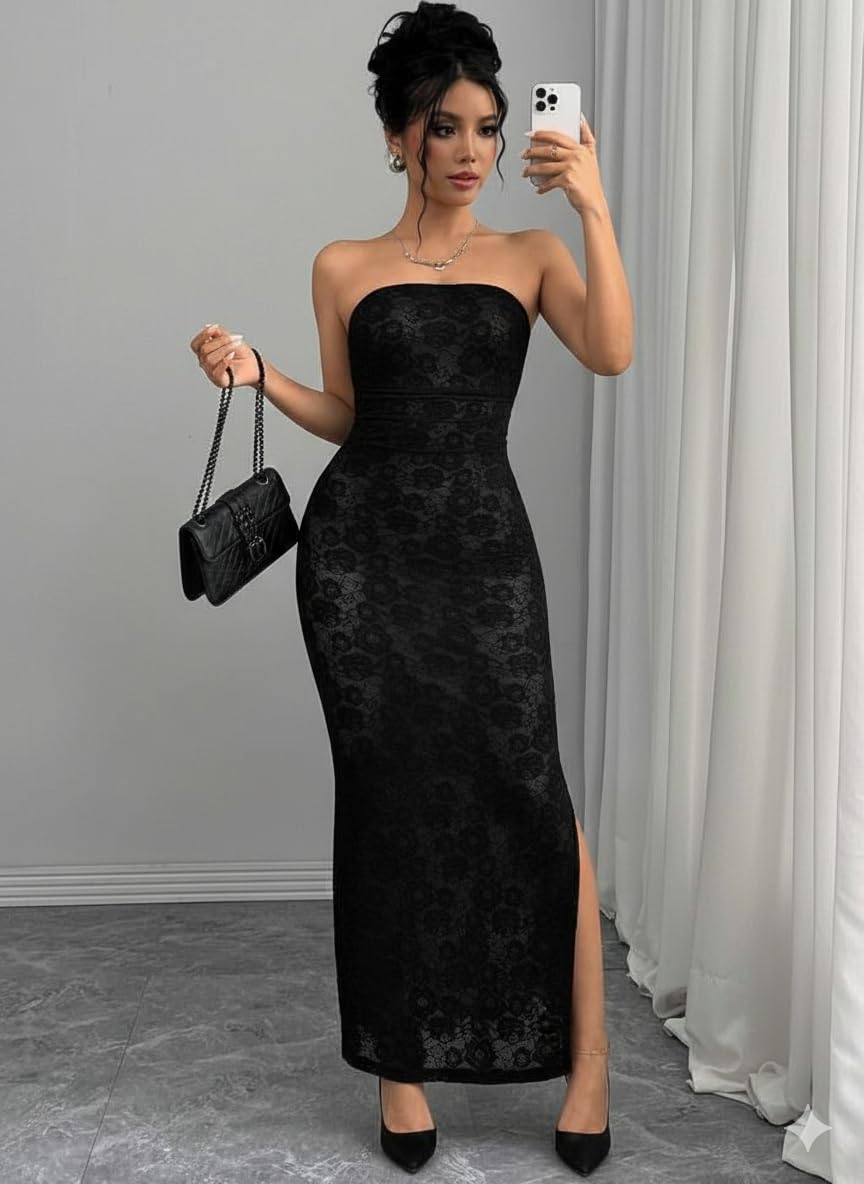Strapless Lace Maxi Dress