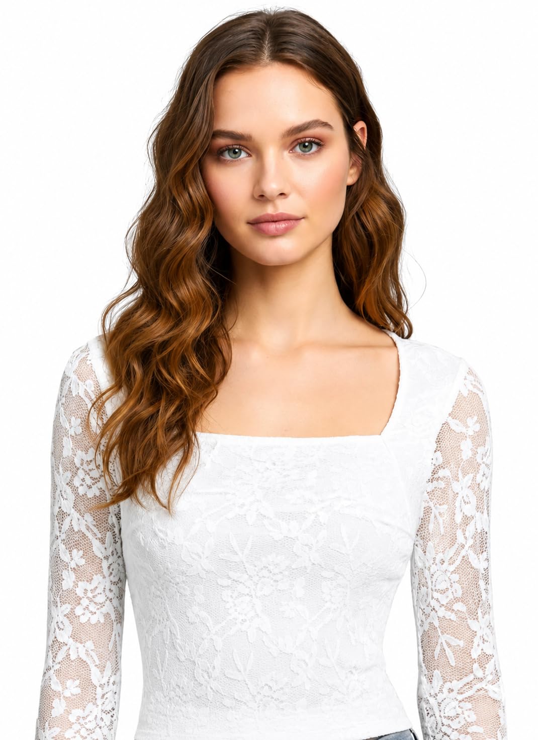 Lace Work Crop Top — Floral Lace Bell Long Sleeve Top