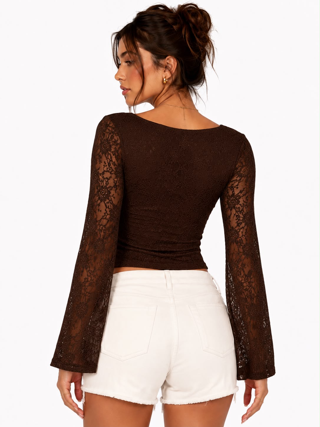 Yellow Bell Sleeve Lace Crop Top