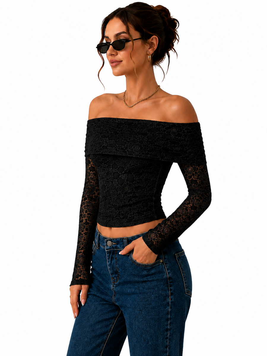 OOTDFY Women's Fabric Top — Black