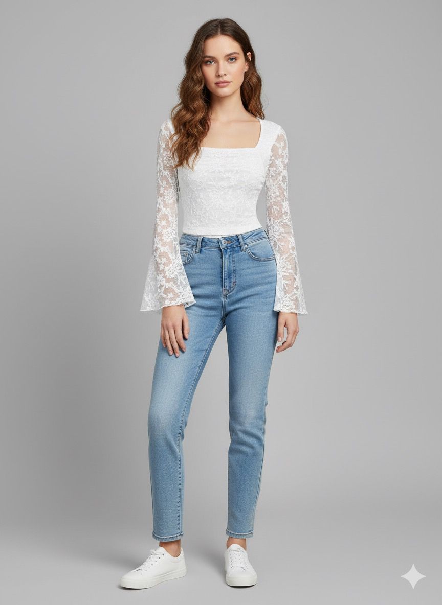 Yellow Bell Sleeve Lace Crop Top