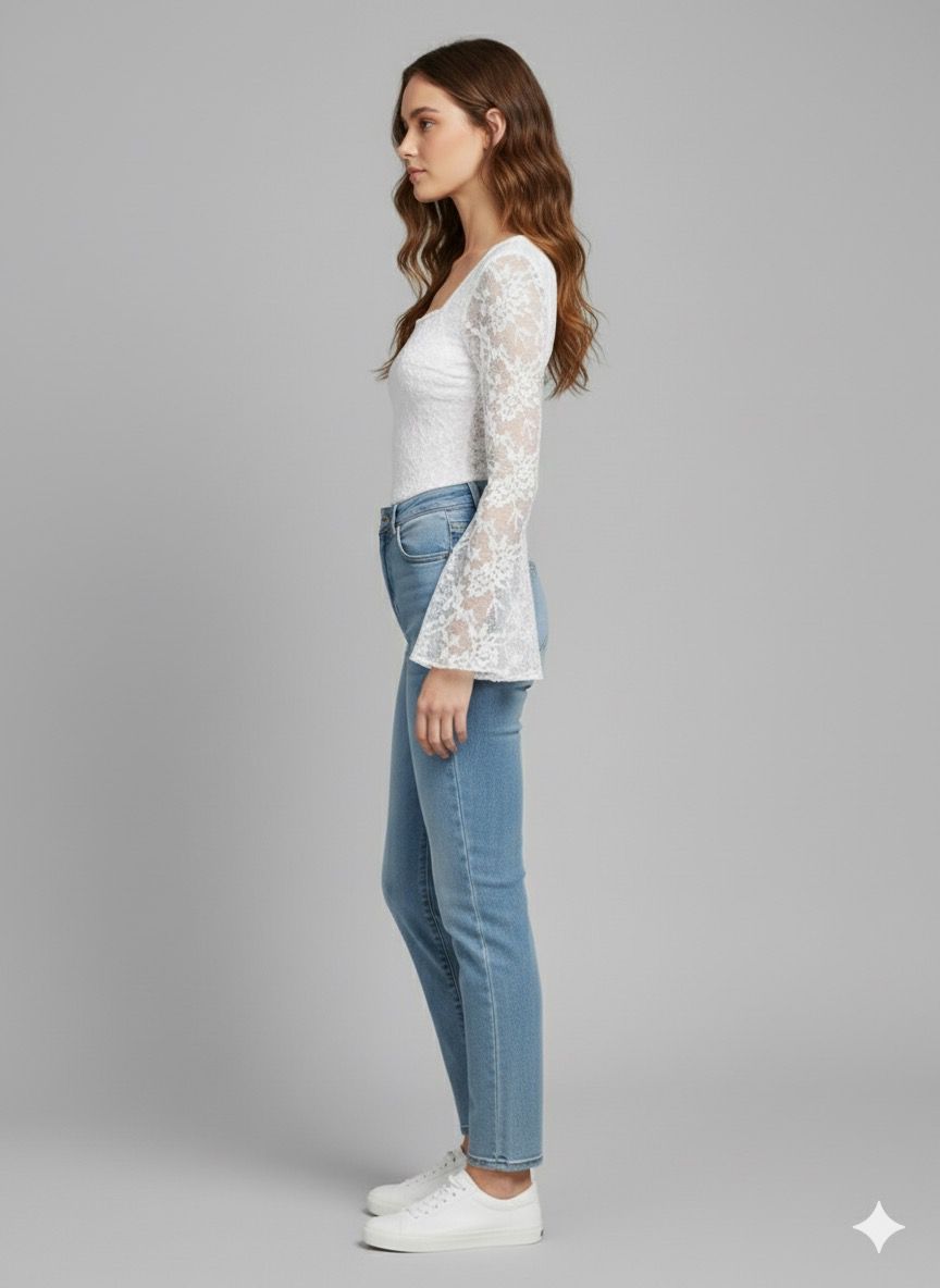 Yellow Bell Sleeve Lace Crop Top