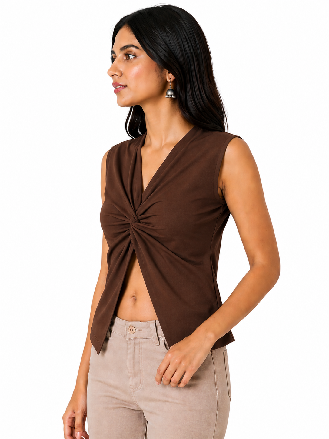 OOTDFY Women's Knot Front Slit Top product image 7