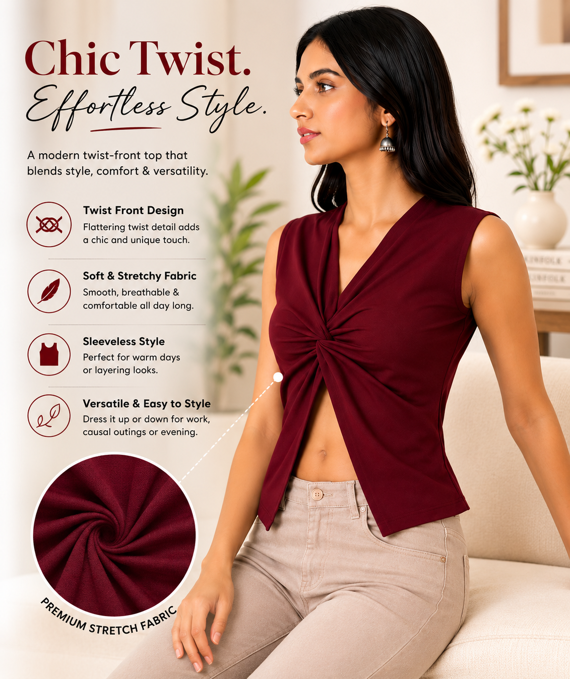 OOTDFY Women's Knot Front Slit Top product image 14