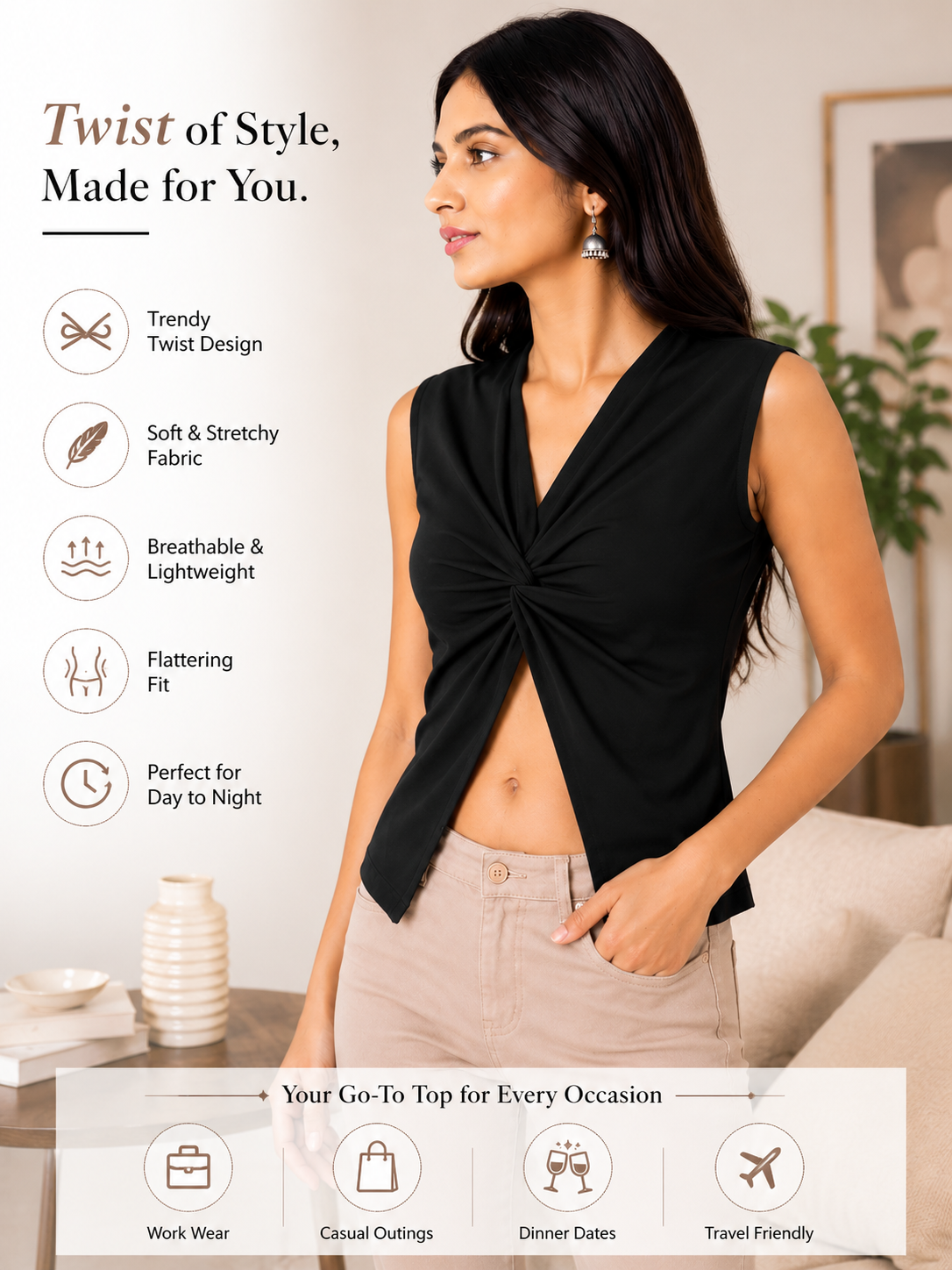 OOTDFY Women's Knot Front Open Top product image 5