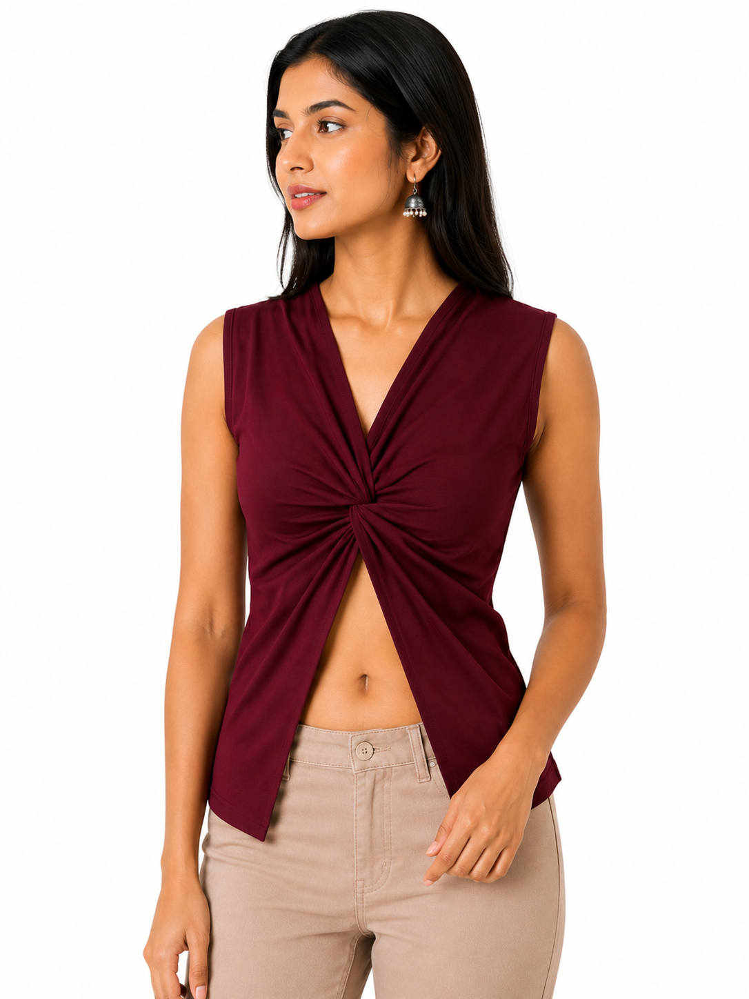 OOTDFY Women's Knot Front Slit Top product image 11