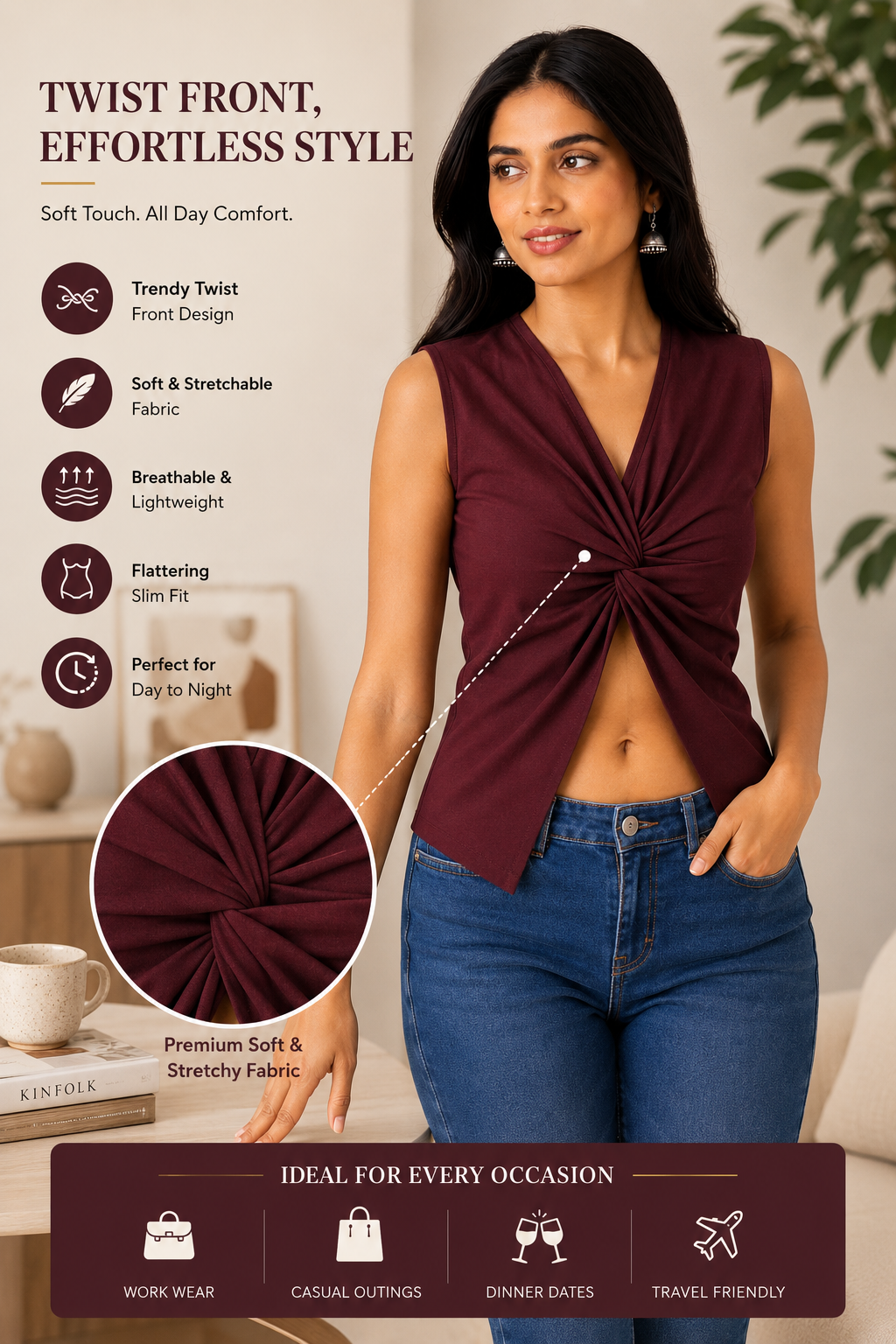 OOTDFY Women's Knot Front Open Top product image 15