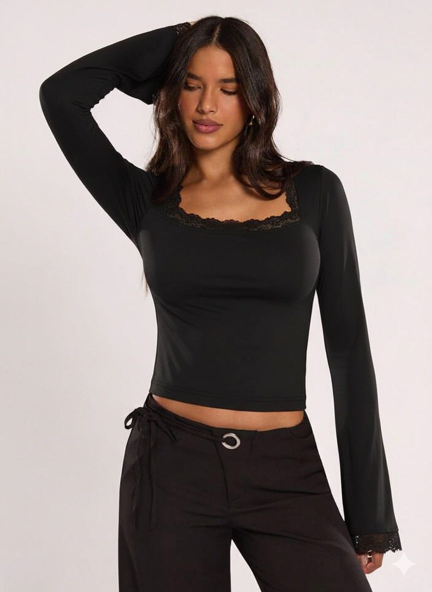 OOTDFY Women's Lace Bell Sleeve Top product image 2