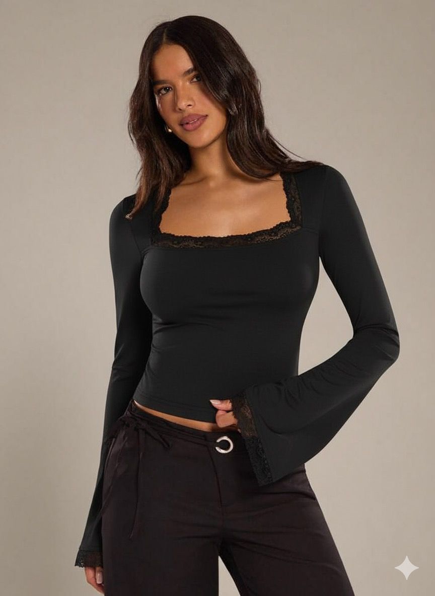 OOTDFY Women's Lace Bell Sleeve Top product image 3