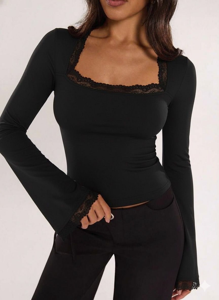 OOTDFY Women's Lace Bell Sleeve Top product image 4