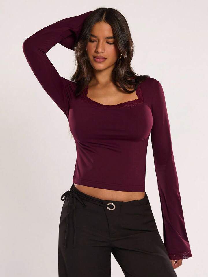 OOTDFY Women's Lace Bell Sleeve Top product image 7