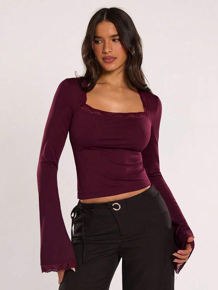 OOTDFY Women's Lace Bell Sleeve Top product image 10