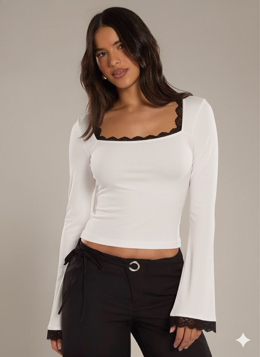 OOTDFY Women's Lace Bell Sleeve Top product image 13