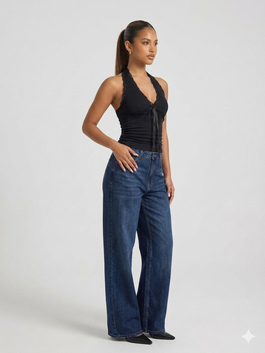 OOTDFY Women's Lace Halter Ribbon Top product image 3