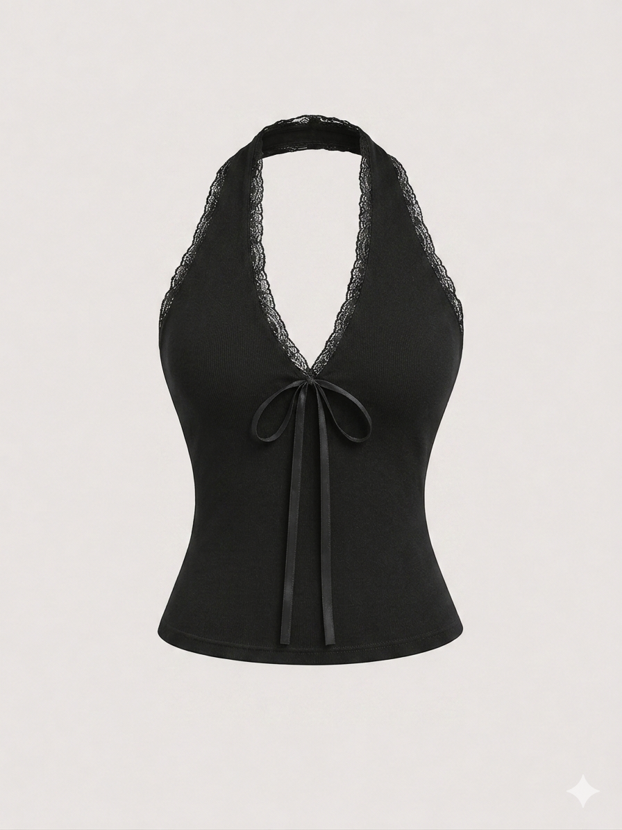 OOTDFY Women's Lace Halter Ribbon Top product image 4